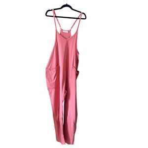 OUFEIYA Oversized Jumpsuit Romper Overall Pockets Casual V Neck Pink Size S NWOT